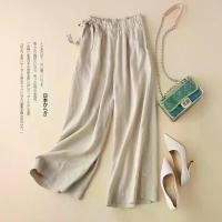 ราคา ฤดูร้อนผ้าม่านผ้าฝ้ายผ้าลินินขากว้างตัดกางเกงผู้หญิงหลวมเอวสูงกางเกงลําลอง (58156852385)