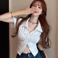 ราคา เสื้อยืดผู้หญิงน่ารัก แบบแจ็คการ์ดพร้อมโบว์ สไตล์เกาหลี เสื้อโปโลสั้น (51207784209)