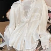 ราคา เสื้อเชิ้ตแขนยาวผู้หญิง สีขาว สไตล์เรียบง่าย มีลวดลายลูกไม้ สวมใส่ง่ายเหมือนสองชิ้น สำหรับแต่งตัวในทุกวัน (52758034726)