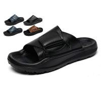 ราคา Size38 45 หนังแท้ Men Slide รองเท้าแตะน้ําหนักเบาสําหรับผู้ชาย (43629517929)