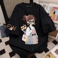 ราคา Sea Tee ใหม่ เสื้อยืดสีดำ Oversize คอกลม ลายกากเพชรวิ้งๆ ผ้าคอตตอนนุ่มใส่สบาย แมตช์ง่ายได้ทุกชุด FIN girl (50608603434)