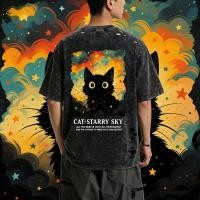 ราคา Sea Tee ใหม่ เสื้อยืดแฟชั่นรูฉีก คอกลม ทรงหลวม ผ้าฝ้าย100 ระบายอากาศดี แฟชั่นฤดูร้อน ใส่ได้ทั้งชายหญิง CAT STARRY (41830110916)