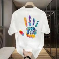 ราคา COD เสื้อขาว เสื้อผู้ชาย oversize ผ้าCotton 100 เสื้อยืด แฟชั่น แนวสตรีท เสื้อระบาย แขนสั้น Colored palms IYI เสื้อ (28633467006)