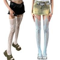 ราคา ผู้หญิง Hollowed Fishnet Garter เข็มขัด Pantyhose Subculture Punk Heart Patterned Sheer ต้นขาถุงน่อง Suspender Tights (29379870047)