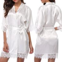 ราคา 3 4 แขนเสื้อคลุมอาบน้ําสีทึบลูกไม้ Trim Faux ผ้าไหมน้ําแข็งชุดกิโมโน Robe ชุดนอน (45900112464)