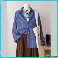 ราคา เสื้อยืด oversize เสื้อคอบัว เสื้อย้อมยุคอเมริกันแขนยาวลายสก๊อตสีฟ้า ทรงหลวม สบายตัว เหมาะสำหรับฤดูใบไม้ร่วง (56608046826)