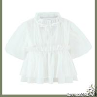 ราคา S 3XL CHAWY White Ruffle Blouse C4754 เสื้อระบายชีฟองครีม แขนตุ๊กตา สไตล์เกาหลีญี่ปุ่น (50401438039)
