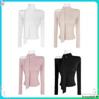 ราคา เปิดไหล่ เสื้อยืดแขนยาวรัดรูปคอปกเปิดไหล่เซ็กซี่ (49908618644)