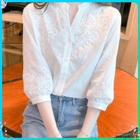 ราคา เสื้อเชิ้ตสีพื้นเสื้อคอวีแขนสามส่วนฤดูร้อน (48608614575)
