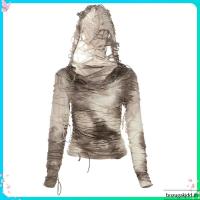 ราคา เสื้อยืดครอปแขนยาวคอวีมัดย้อมมีฮู้ดสำหรับผู้หญิง (55258540515)