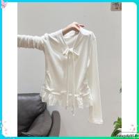ราคา BANKO เสื้อยืดแขนยาวสีขาวมีโบว์และกางเกงขายาวลายลูกไม้ สไตล์เกาหลีสำหรับผู้หญิงฤดูใบไม้ร่วง (47308122521)