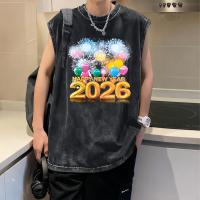 ราคา Sea Tee COD เสื้อแขนกุด เสื้อยืดคอกลม ใส่สบาย ผ้าCotton 100 หลวม แนวสตรีท ระบายอากาศดี Happy new year9 (48953293285)