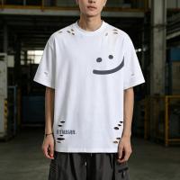 ราคา Sea Tee ใหม่ เสื้อยืดแฟชั่นรูฉีก คอกลม ทรงหลวม ผ้าฝ้าย100 ระบายอากาศดี แฟชั่นฤดูร้อน ใส่ได้ทั้งชายหญิง Smiling face (48358789984)