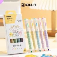 ราคา M G LIFE Press to use Highlighter Set ชุดปากกาไฮไลท์แบบกดใช้ เครื่องเขียนสำหรับนักเรียนและอุปกรณ์สำนักงาน 5 สี (52607129489)