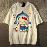 ราคา เสื้อยืดผู้หญิงแขนสั้นลายแมว KT ฉลามสไตล์ญี่ปุ่นสำหรับฤดูร้อน (50007772459)