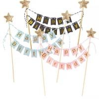 ราคา ป้ายปักเค้ก ป้ายวันเกิด ป้าย HBD แต่งเชือก 2เสาไม้ยอดดาว (43905209505)