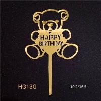 ราคา ป้ายปักเค้ก ป้าย happy birthday สีทอง ป้าย HBD หมี 1ชิ้น (44355199408)
