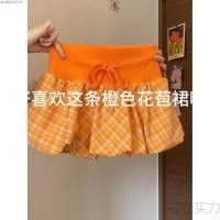 ราคา ผู้หญิงไซส์ใหญ่ฤดูร้อนสไตล์เกาหลีวินเทจสีส้มลายสก๊อตชายฟองกระโปรงมินิเลเยอร์ (50108514195)
