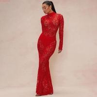 ราคา Lace Stitching คอเต่า Slim fitting เซ็กซี่ See thrgouh Dress (49808335932)