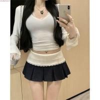 ราคา กระโปรงพลีทเย็บลูกไม้ถักเอวยางยืดใส่แล้วดูผอมกระโปรงทรงเอ (55208754940)