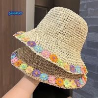 ราคา หมวกสาน SAMO แบบพับได้ ออกแบบลายดอกไม้ ปีกกว้างกันแดด เหมาะสำหรับชายหาด (57008034955)