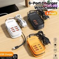 ราคา JEPDWN USB Power Charger 6 USB a พร้อมสาย Type C ที่ชาร์จโทรศัพท์ USB Adaptor 3 USB 3PD Multi port Fast Charger Power Strip Charger (53858792582)