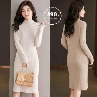 ราคา 12450B เดรสไหมพรม คอเต่า เข้ารูป ผ้าหนานุ่ม (51551498493)