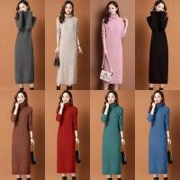 ราคา 12423B เดรสคอเต่าตัวยาว เดรสไหมพรมวูลหนานุ่มถักลาย (23621423886)