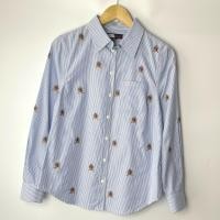 ราคา เสื้อเชิ้ตผู้หญิง ลายริ้ว ผ้าฝ้าย สีฟ้า ปักโลโก้ทั่วทั้งตัว แบรนด์แท้ Cotton Striped Long Sleeve Shirt (49556261863)