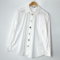ราคา เสื้อเชิ้ตผู้หญิง แต่งปักการ์ตูน ทรงโคร่ง ผ้าฝ้าย สีขาว CC Double O Cotton Shirt (25798109636)