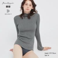 ราคา เสื้อไหมพรม ผู้หญิง คอสูง ผ้านุ่มยืด สีเทา Uniqlo Mame Kurogouchi 3D Knit Ribbed High Neck Long Sleeve Sweater (47357605385)