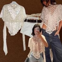 ราคา เปิดพรี landmee lace top เสื้อคอปีน แต่งกระดุหลัง ผ้าลูกไม้ฉลุ แบบซีทรู เล่นดีเทลแบบไหล่ระดับ งานลูกไม้นิ่มอย่างดี (49308165250)