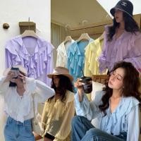 ราคา Chiffon layer top 490 mo studio งานนำเข้า พร้อมส่ง ดีไซน์บายโคเรีย เสื้อชีฟองเนื้อดีเเขนยาว ระบายพวงสามชั้น (27293106138)