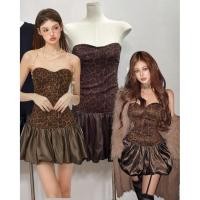 ราคา Leopard balloon dress 490 Mo studio เดรสเกาะอก ลายเสือ ชายกระโปรงต่อบอลลูน ตรงลายเสือเป็นผ้าvelvet กำมะหยี่ (42662304597)
