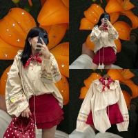 ราคา ruffle embroid top เสื้อแขนยาว คอปกแบบ ruffle ระบาย แต่งพู่ ชายแต่งปักดอกไม้หลากสี น่ารักมาก ด้านหน้าแต่งตีเกล็ด ทรงสวย (42029261710)