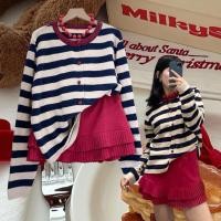 ราคา Stripe cardigan เสื้อไหมพรมพรม แขนยาว ทอลายริ้วขาวฟ้าตัดขอบชม ผ้านิ่ม ใส่สบายตัด แต่งกระดุมหน้า สีน่ารักถูกต้องมาก (48053248891)