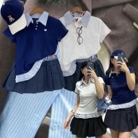 ราคา check polo top เสื้อคอปก แขนสั้น ทรง polo check pleated jean skirt กระโปรงอัดพลีท เนื้อผ้ายีนส์ไม่หนามาก (53155397803)