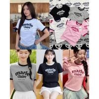 ราคา Marie Claire t shirt 370 VALEN เสื้อยืดแขนสั้น รุ่นใหม่ ดีเทลกุ๊นขอบคอและแขนเสื้อสีทูโทน งานสกรีนลายแบรนด์ดัง (51204413363)
