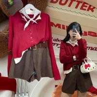 ราคา 2 tone knit top เสื้อไหมพรม แขนยาว คอปกพับ เล่นดีเทลแบบสี 2 tone ผ้าเย็บติดกัน น่ารักมาก กระดุมหน้า สีตัดกันลงตัว (50454538691)