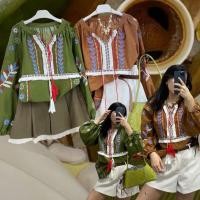 ราคา boho embroid top เสื้อ boho style แขนยาว แต่งปักตลอดแขน และช่วงหน้า แขนทรงพอง balloon คอวี แบบเชือกพู่ห้อย น่ารักมาก (44907092288)