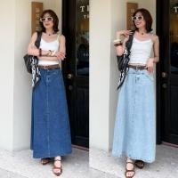 ราคา 2669 New Arrival MAXI A LINE DENIM SKIRT 490 กระโปรงยีนส์ทรงเอาดีเทลจับจีบหน้า ทรงแมกซี่ กระดุมหน้าซิปหน้า มีส (42513931995)