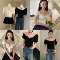 ราคา Lolita dolly top 390 เสื้อปาดไหล่ แขนตุ๊กตา สม็อกด้านหลัง มีเชือกผูกโบว์ด้านหน้า น่ารักมาก โทนสีพื้นเบสิค wg we 1044 (29721279185)