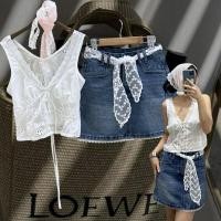 ราคา lace jean skirt กระโปรงยีนส์ทรงเอ เนื้อผ้านุ่ม ใส่สบาย ทรงสวย ชายแต่งลูกไม้ มาพร้อมสายคาดเอวลูกไม้ (29331751797)