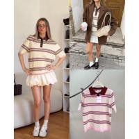ราคา Stripe polo top 350 เสื้อคอปกโปโลแขนสั้น ผ้านิตทอลายริ้ว จับคู่โทนสีได้อย่างน่ารักลงตัวแมทช์ง่ายสวยตรงปกสุดๆ valen (28723153630)