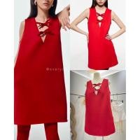 ราคา พร้อมส่ง H M red ribbon mini dress TEEDA SML 490 มินิเดรสทรงเข้ารูปสีแดง แขนกุดคอวีแต่งโบว์ ป้ายแท็กH M (28637096177)