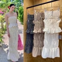 ราคา MALIBU SET 530 ชุดเซต2ชิ้น เสื้อเกาะอกสม็อคดีเทลผูกโบว์หน้า มาคู่กับกระโปรงยาวสม็อค งานสวยดูดี akkara (27654527962)