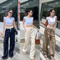 ราคา double waist trousers SML490 กางเกงขายาว เอวสูง แต่งขอบเอวเบิ้ลผ้าซาติน เทรนด์นี้มาแรงสุดๆ ผ้าโพลีเอสเตอร์ glam (27604160260)