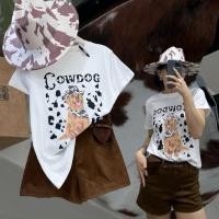 ราคา cowdog tee เสื้อยืดคอกลม แขนสั้น ทรงไม่เล็กไม่ใหญ่ไป ลายปริ้นน้องหมาลายวัว น่ารักมาก แต่งลายเพชร ชิคมาก (27592509386)