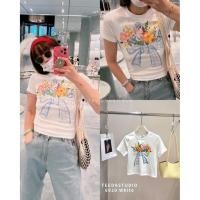 ราคา พร้อมส่งเสื้อเข้ารูป teeda flower baby crop tee 390 ผ้าคอตตอนยืด พิมพ์ลายดอกดอกไม้และโบว์ (25758271026)