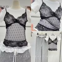 ราคา พร้อมส่ง เสื้อเข้ารูปแต่งลูกไม้สีดำ ผ้าคอตตอนยืด teeda (25192711758)